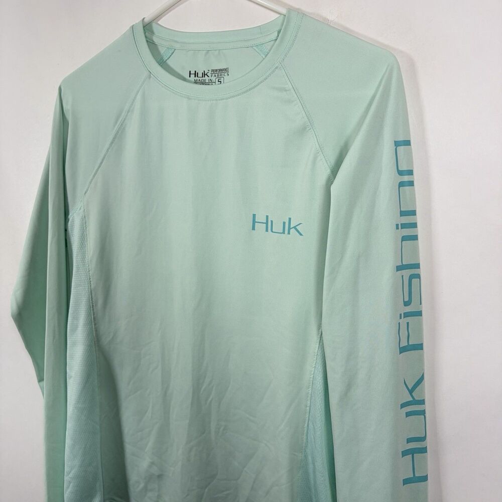 Huk Performance Fishing Long Sleeve T Shirt Womens Small Light Blue Double Sided